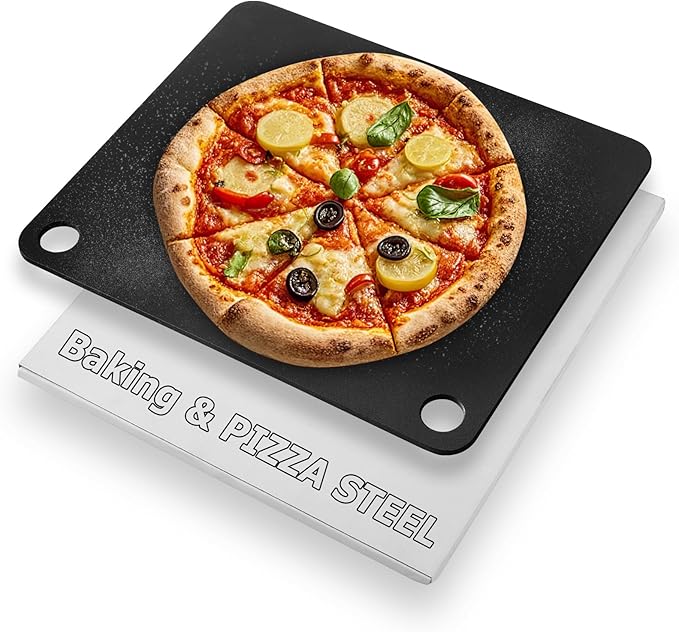 Pizza Steel, Baking Steel for Oven & Grill, Duvecfoi 13.8x13.8” Pizza Baking Pan for Artisan Pizza, Multi-Purpose Tool for Home Cooks & Lovers, Fast Heating, Crisp Crust(.25" Thick)