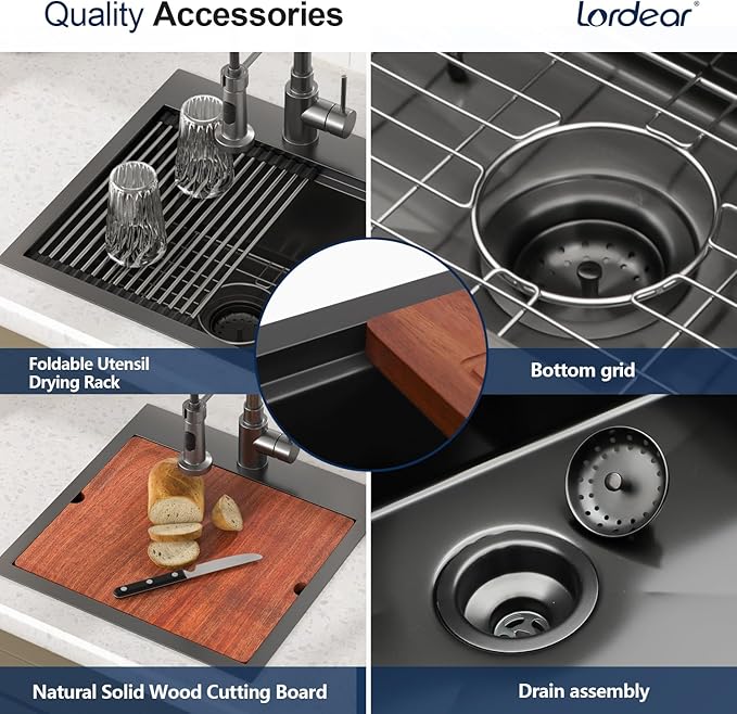 Lordear Black Bar Sink 18 Inch Drop In Kitchen Sinks Topmount Pre Bar Sink 16 Gauge Stainless Steel Single Bowl 18x18x9 Inch RV Small Kitchen Sinks