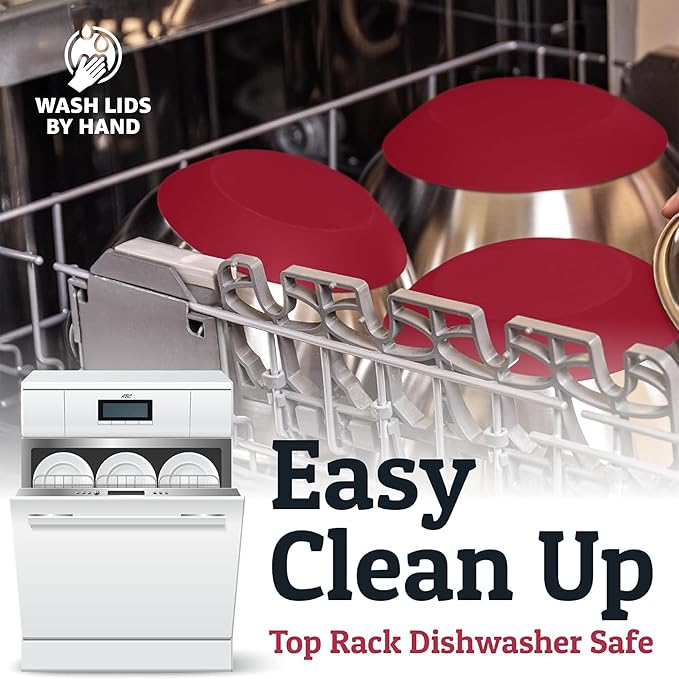 Priority Chef 6Pc Large Mixing Bowls With Lids Set with Non-Slip Bases, Stainless Steel Mixing Bowl Set, 6 Airtight Lids and 3 Graters, Red