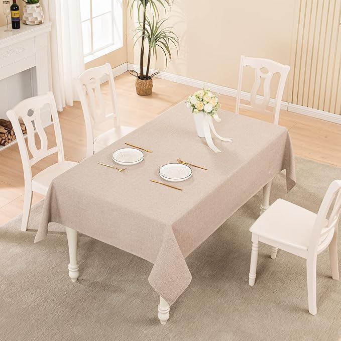 BALCONY & FALCON Rectangle Tablecloth Washable Wrinkle Resistant and Water Proof Table Cloth Decorative Linen Fabric Tablecloths for Dining Parties Kitchen Wedding and Outdoor Use (Beige, 55x70)
