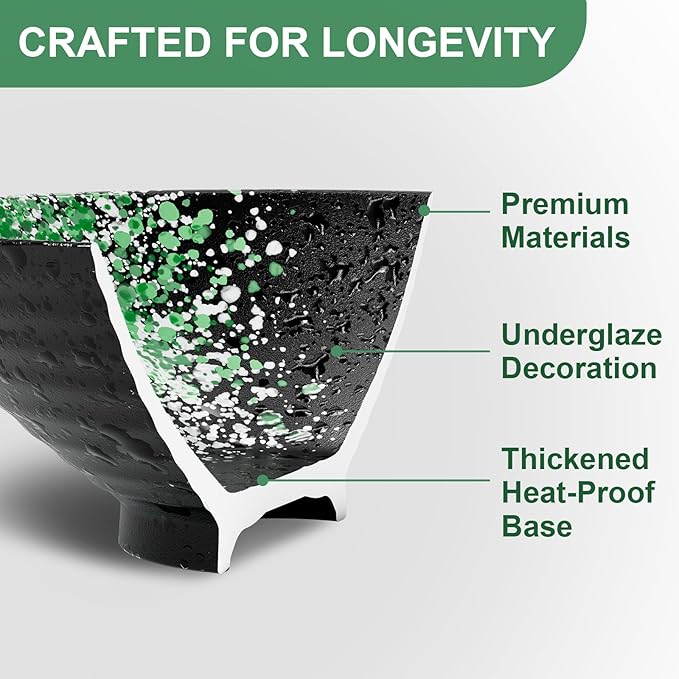 9.4Inch Ceramic Ramen Bowl Set of 4 (17 Piece) - Porcelain Japanese Salad Noodles Cereal Fruit Pasta Soup Large Bowls with Recipes Chopsticks Forks Spoons for Men Women Gift Microwave Dishwasher Safe