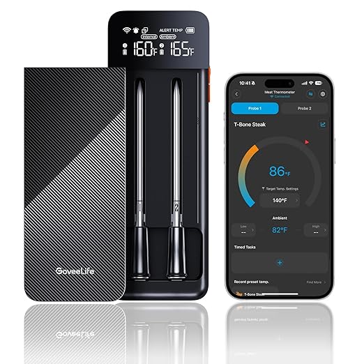 GoveeLife Bluetooth Wireless Meat Thermometer with 2 Probes, Standalone Digital Base, WiFi Unlimited Range, ±1.8℉ Accuracy, IP68 Waterproof Real Time Monitoring, for Kitchen, BBQ, Grill, Oven, Smoker