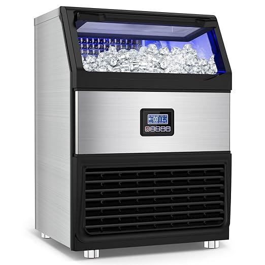 Commercial Ice Maker Machine – 250 Lbs/24H, 75 Lbs Storage Bin, 80 Ice Cubes in 8 Minutes – Freestanding Ice Machine with Water Filter and Scoop for Restaurant, Bar, Home, and Office