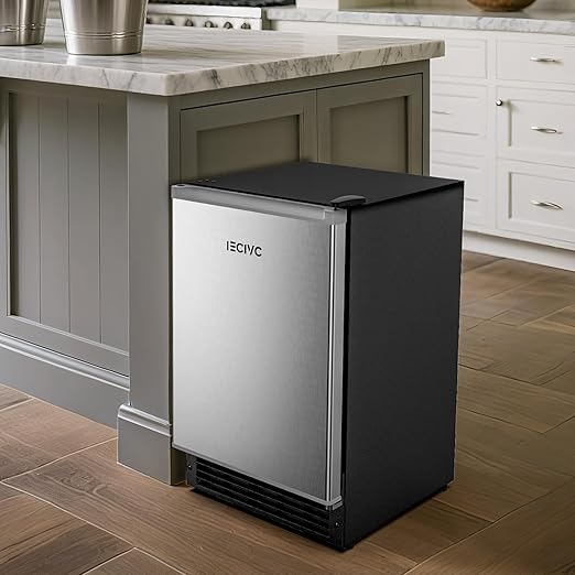 Under Counter Crescent Ice Maker Machine, 15'' W Drainless Built-in Ice Maker, 15 LBS/Day with 12 LBS Storage Bin, Perfect for Commercial Home Bar, No Drain