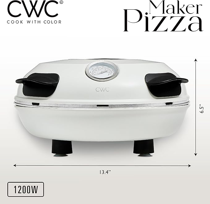 Cook With Color Electric Indoor Pizza Oven – Crispy Crust Countertop Pizza Maker, Heats up to 800˚F, 12 Inch Ceramic Stone, Dual Temperature Control Knobs, Bamboo Peel Included, Off White