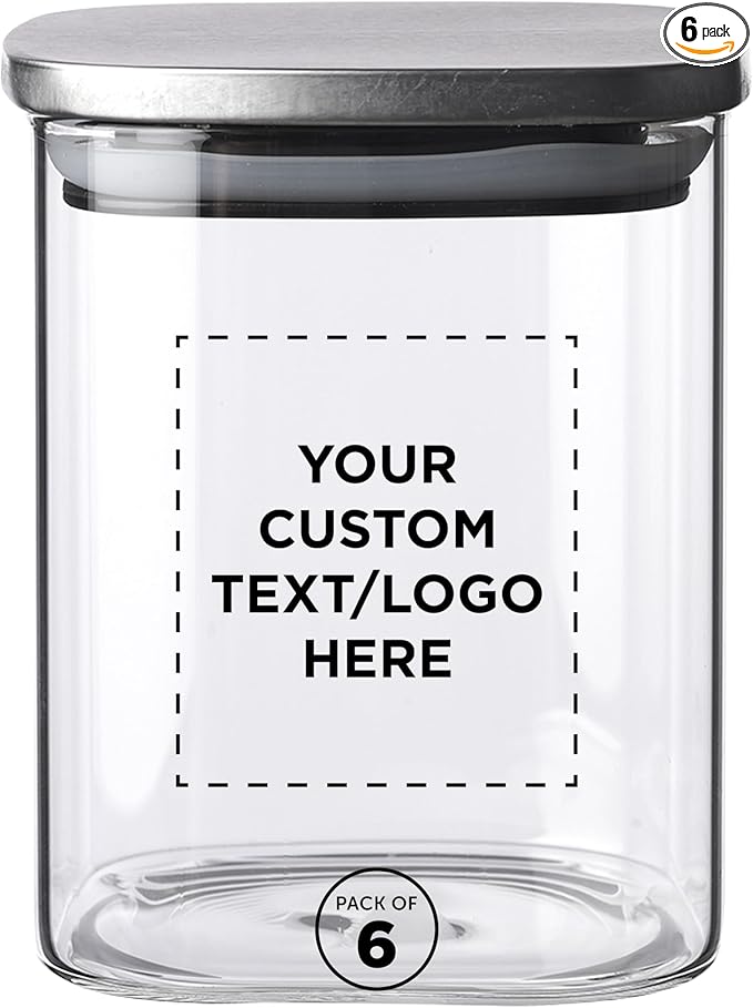 DISCOUNT PROMOS Custom Branson 30 oz. Square Storage Jars Set of 6, Personalized Bulk Pack - Durable Kitchen Organization, Home Decor Essentials, Food Storage Solutions - Clear