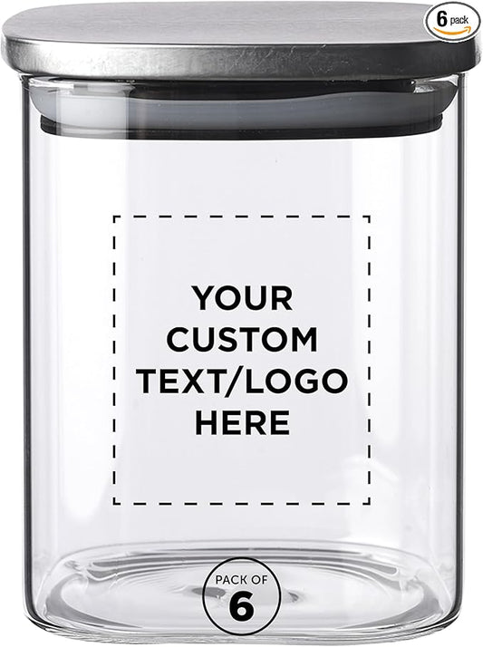 DISCOUNT PROMOS Custom Branson 30 oz. Square Storage Jars Set of 6, Personalized Bulk Pack - Durable Kitchen Organization, Home Decor Essentials, Food Storage Solutions - Clear