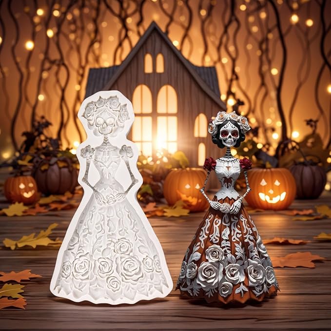 (Four-piece set) Skull of octopus with ghost face, butterfly, bug, Halloween skeleton grim reaper, skeleton bride, DIY silicone mold, chocolate mold wedding cake decoration tool soft candy cake mold