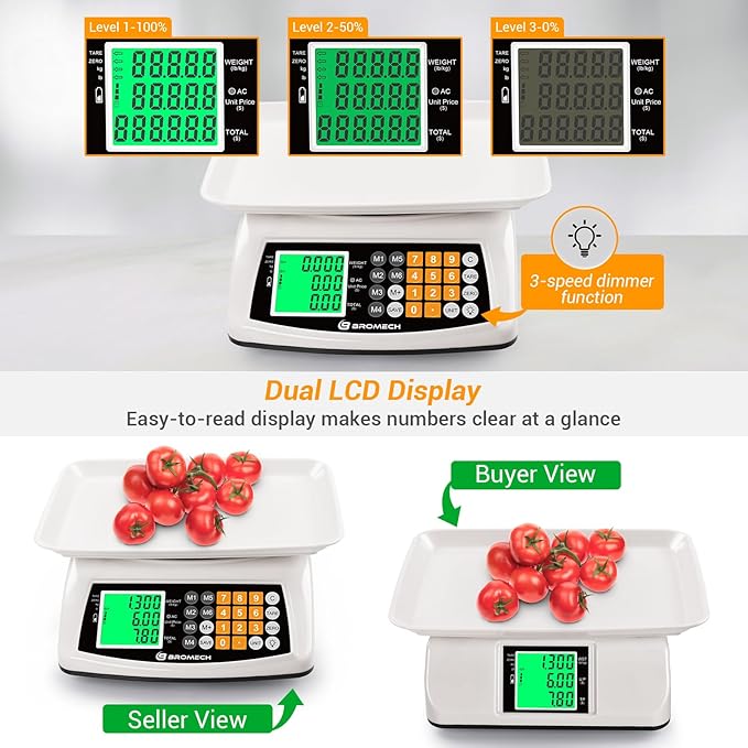 66lb/30kg Commercial Digital Kitchen Scale with Price Computing, LCD Display, KG/LB Conversion, for Food, Baking, Cooking, Meat, Includes Adapter