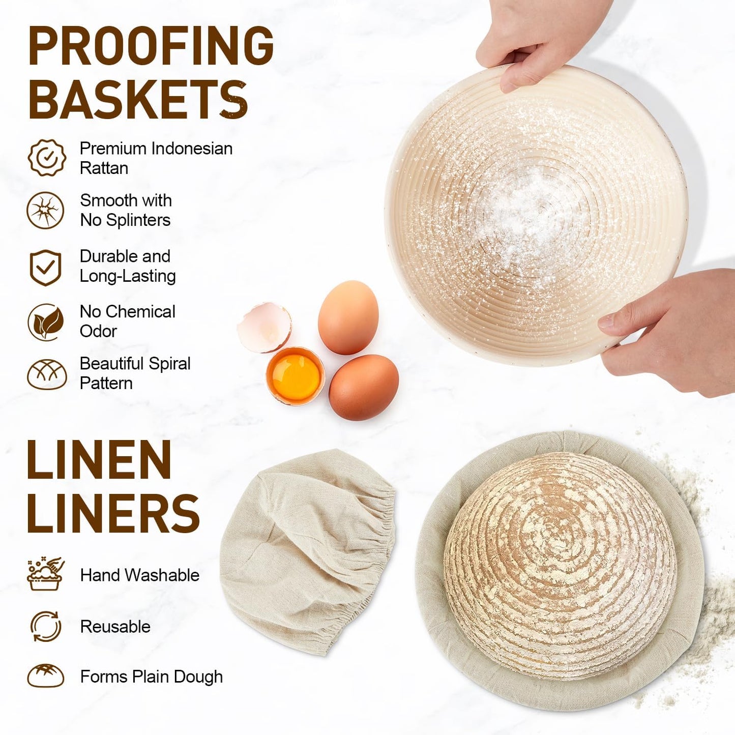 Banneton Bread Proofing Basket, Sourdough Starter Kit, 9" Round Sourdough Bread Baking Supplies with Dough Whisk, Bread Lame, Brush, Scrapers, Flour Duster & Stencils, Bread Making Tools Gift Set