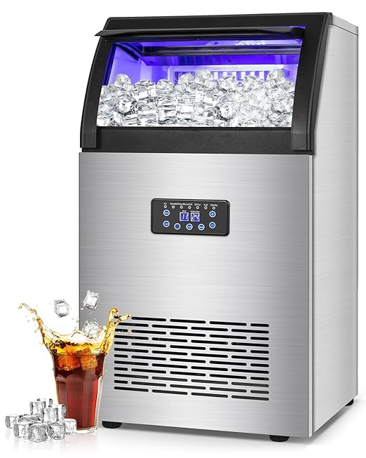 【150LBS/24H + 55 Ice Cubes/10-15 Mins】 Commercial Ice Maker - 50LBS Storage, Stainless Steel, Self-Cleaning for Home Bar Outdoor