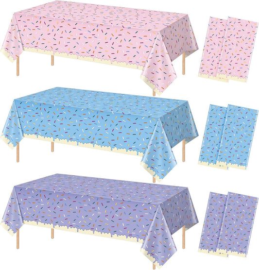 6pcs Sprinkle Ice Cream Party Decorations Tablecloths,Disposable Plastic Rectangle Table Covers for Baby Shower Sweet One Girl Birthday Donut Themed Party Supplies, 3 Color,54 X 108 Inch