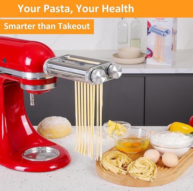 Pasta Maker Attachment for KitchenAid Mixers,3 in 1 Set Included Pasta Sheet Roller, Spaghetti and Fettuccine Cutter Accessories