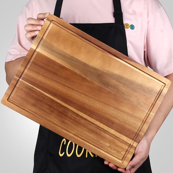 Solid Acacia Wood Cutting Boards for Kitchen Decor Wooden Charcuterie Board Meat Cheese Boards Butcher Block Pizza Bread Serving Board Hardwood Chopping Board Non Toxic Teak Small Cutting Boards