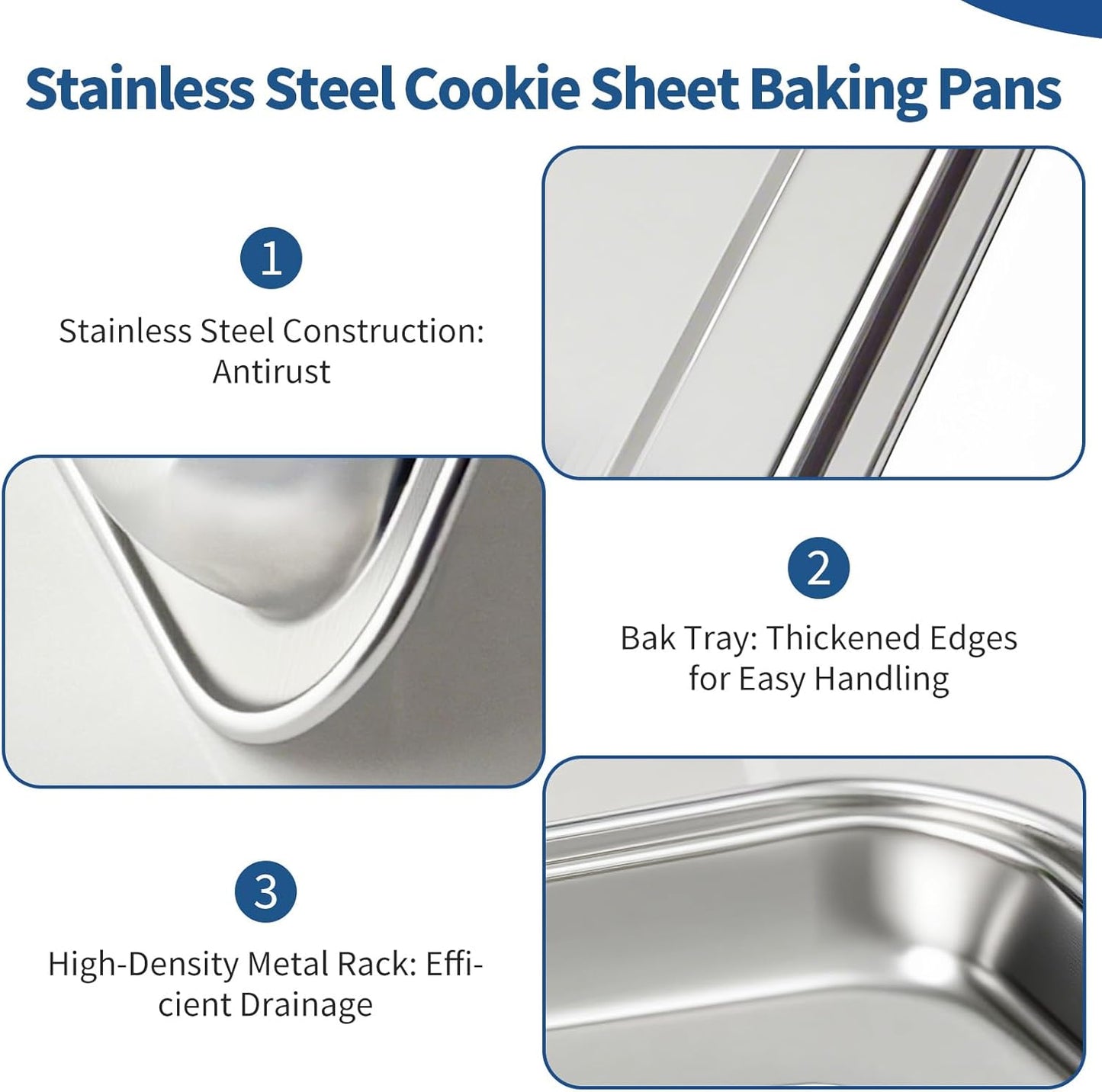 Baking Sheet with Rack Set of 4 (2 Pans + 2 Racks), 16 x 12 x 1 Inch Stainless Steel Cookie Pan with Cooling Rack, Non Toxic & Dishwasher Safe & Easy Clean for Baking, Cooling, Meats, Veggies