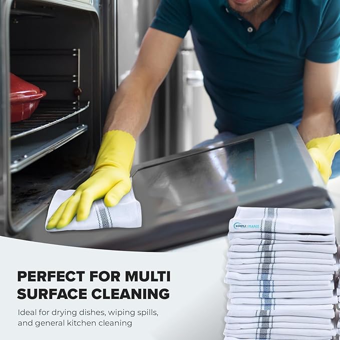 Simpli-Magic Cotton Herringbone Dish Towels, 15"x25" (30 Pack) – High Absorbent Kitchen Hand Towels (Multi-Color)