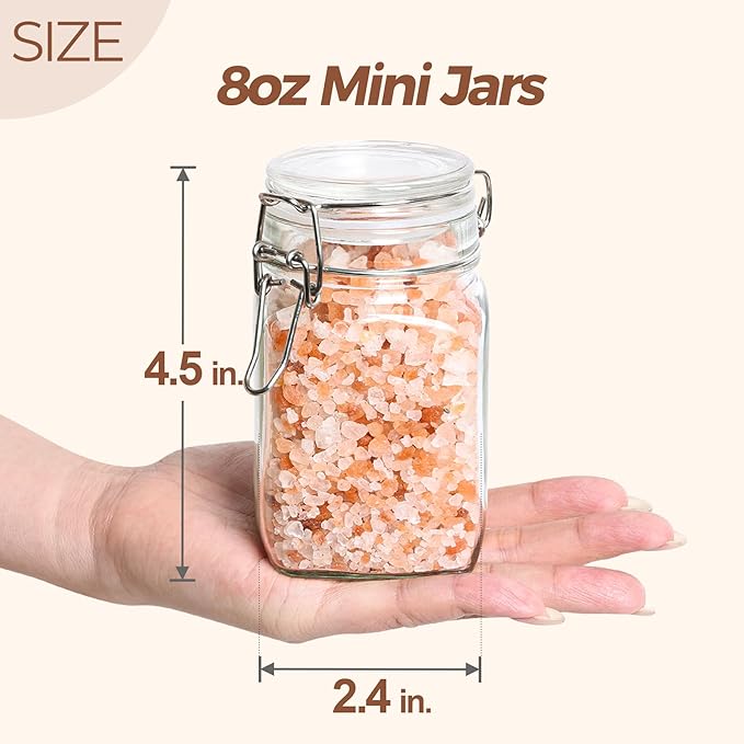 ComSaf Small Glass Jars with Airtight Lid Set of 6, Spice Jars 8 oz, Mason Jars 8 oz, Small Canning Jar, 8oz Jars with Lids for Kitchen, Jam, Jelly, Honey, Herb, Candy, Beans, Dessert, Sugar, Parfait