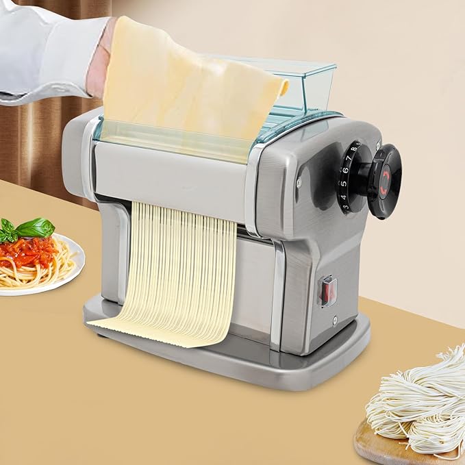 Electric Pasta Maker, Tabletop Automatic Noodle Machine with Practical Brush, Powerful Stainless Steel Fresh Pasta Dough Roller with Power Switch 9 Gears, for Home Use 110V 135W