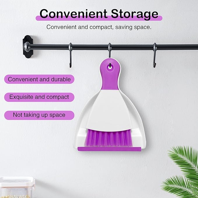 NACENA Mini Dustpan and Brush Set, Small Broom and Dustpan Set Dust Pan and Mini Hand Broom Dustpan and Broom Combo Compact for Home Table Keyboards Sofa Kitchen Pets, Purple