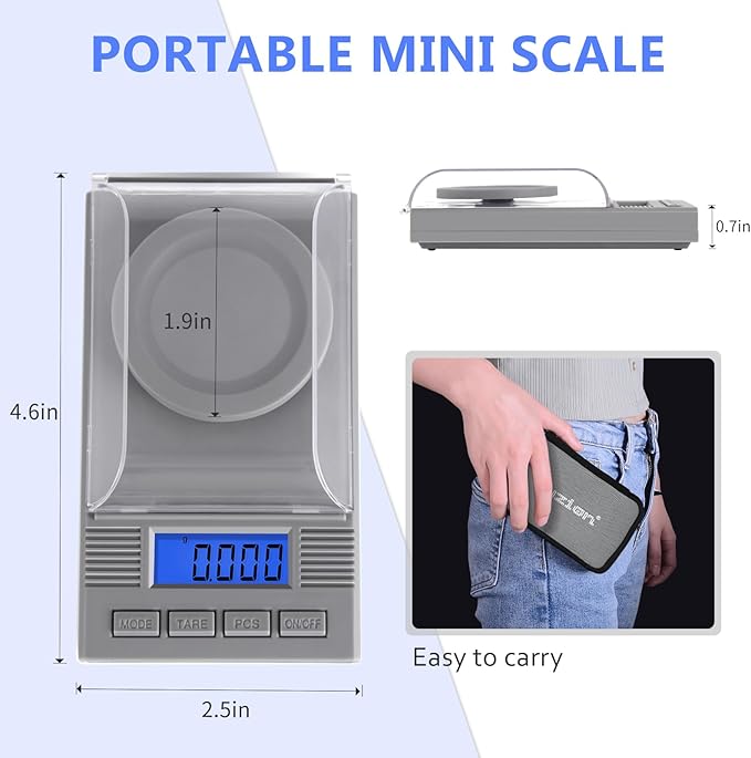 Fuzion Milligram Scale 50g/ 0.001g, mg Scale, Jewelry Scale with LCD Backlit, Tare, Digital Milligram Scale for Powder, Gem, Reloading, Micro Scale
