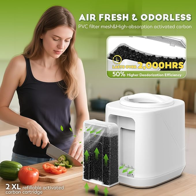 Electric Composter for Kitchen,4.2L Smart Compost Bin with 2 Carbon Filters,Quick Composting Machine Turn Food Waste to Fertilizer,Odorless/Auto-Cleaning/Outdoor&Indoor Countertop Food Waste Compost