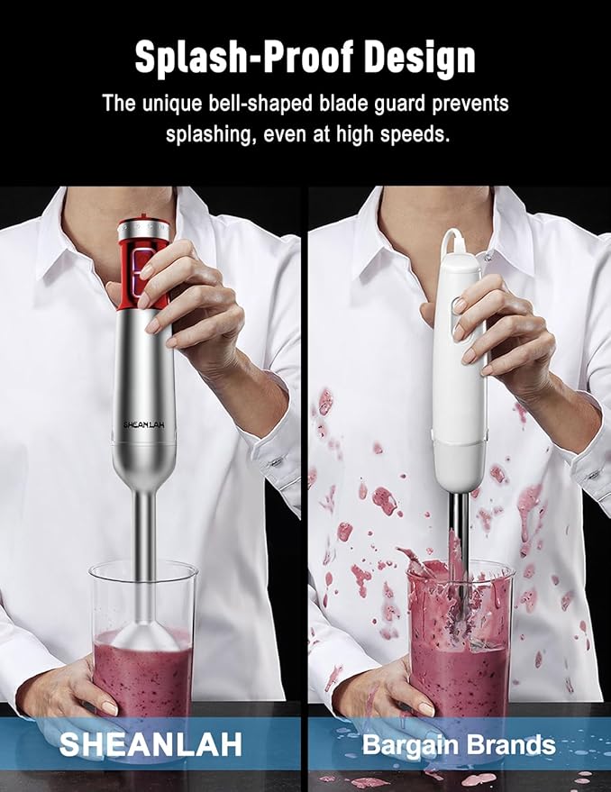 Powerful Immersion Blender handheld, 2025 New Update Hand Blender, Scratch-Resistant Corded Hand Mixer with Heavy-Duty Copper Brushless Motor and Gift Box Red
