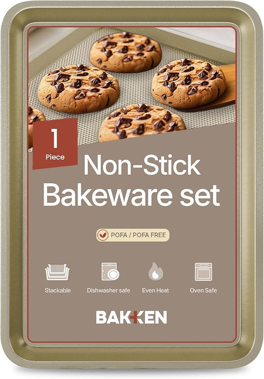 BAKKEN Kitchen Baking Pans - Nonstick White Coating, 13.58’’ × 9.65’’ Commercial Grade Carbon Steel Cookie Sheet, Diamond Texture Bottom, PFOA, PFOS, PTFE Free, Oven Safe Tray (450°F), White Marble