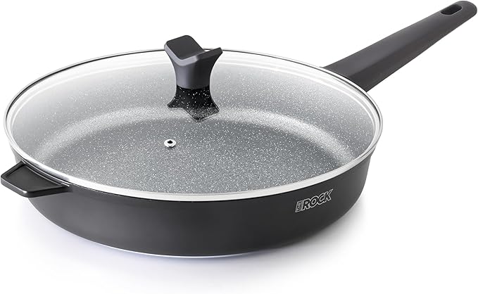 THE ROCK SOHO 12.5-Inch Non Stick Frying Pan with Lid – Nothing Sticks, Never Warps, Lasts Longer, Healthy Skillet with Heat-Resistant Handle, PFOA Free, Oven & Dishwasher Safe, Black