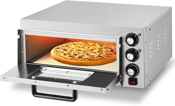 1800W Countertop Electric Pizza Oven,Stainless Steel Pizza Oven Maker with Timer & Removable Tray for Home, Kitchen & Restaurant, Silver