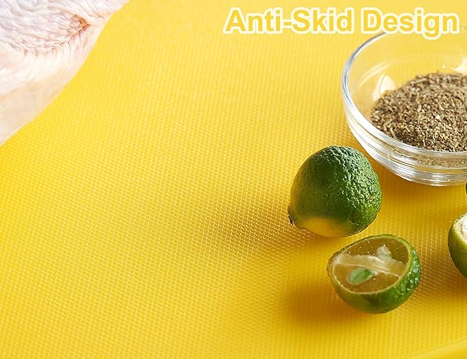 CURTA 2 Pack Yellow Cutting Boards for Kitchen,20" x 14" x 0.5" Yellow Coded Plastic Commercial Chopping Board with Anti Slip Surface Dishwasher Safe