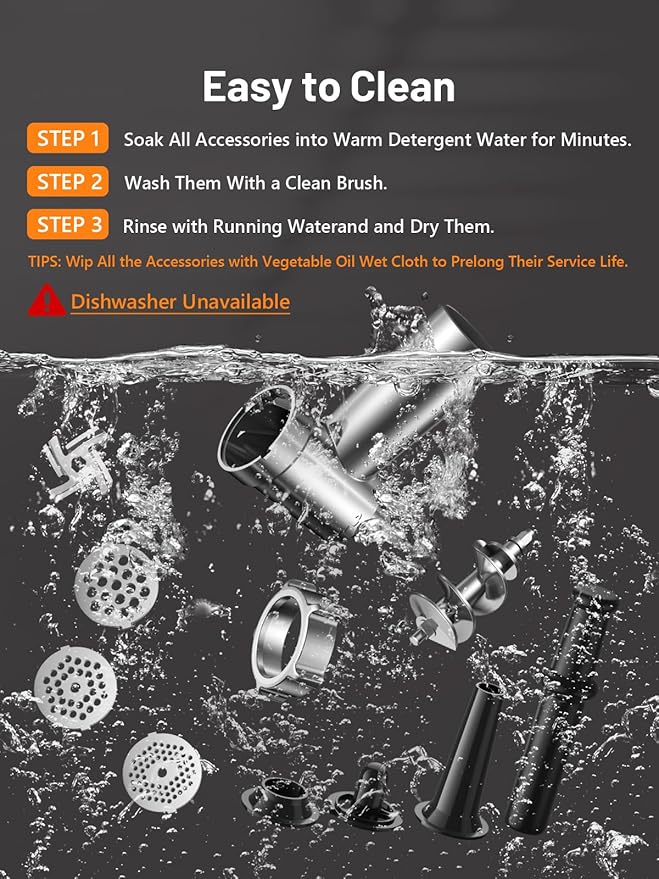 Electric Meat Grinder, Sausage Stuffer Maker 450W Food Grinder with Blade & 3 Plates, Sausage Stuffer Tubes & Kubbe Kit, Stainless Steel Meat Mincer Machine for Home Kitchen Use (Blue)