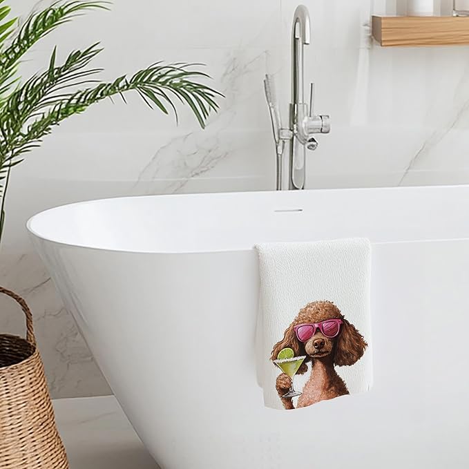 Cabana Bro Funny Cocktail Poodle Kitchen Towels, Poodle Mom Lover Gifts Dish Tea Hand Towels for Kitchen Bar Cart Decor, Gifts for Cocktail Lovers, Bar Towel for Bartender, 16x24 Inches