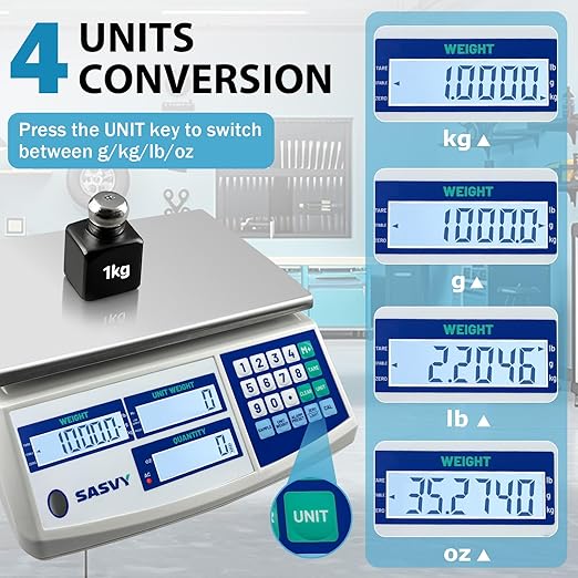 Counting Scale (66lb/30kg, 0.1g) lb/oz/kg/g Industrial Digital Inventory Scale with Battery for Small Parts, Coins, Pieces, Tickets