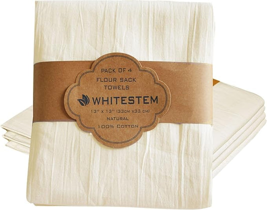 Dish Cloths Cotton| Kitchen Wash Cloth | Shop Towels Absorbent and Lint Free Flour Sack| Dishcloths for Kitchen Washing Dishes| Thick Absorbent Quick Dry Dish Rags | 4 Pack 13"x13" Natural