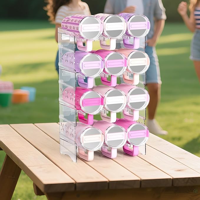 JYPS Water Bottle Tumbler Organizer, Stackable Stanley 40oz with Handle Cup Organizer, Large Tumbler Holder Stanley Cup Accessories for Pantry Kitchen Organizers & Storage(12)