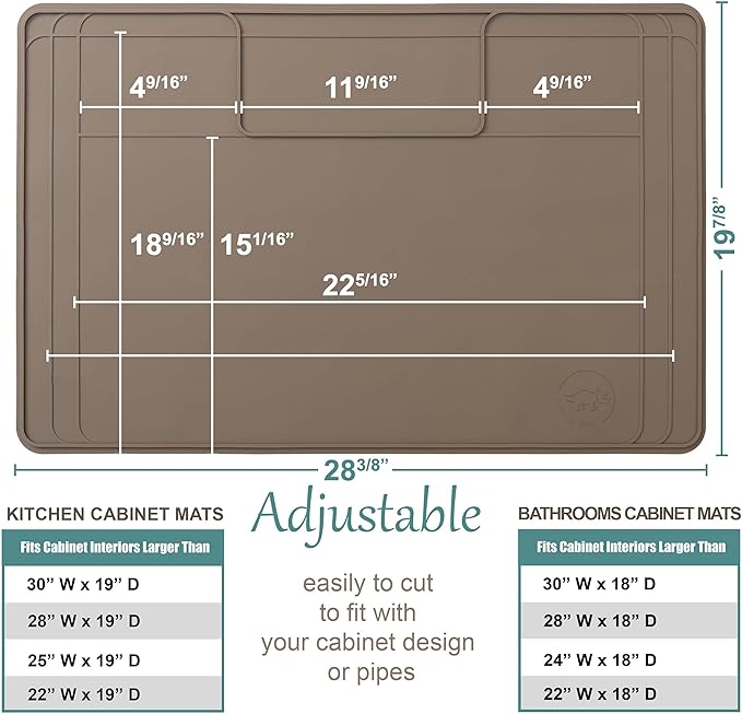 The Original Under Sink Mat - Adjustable Silicone mat, Waterproof Under The Sink Bathroom Vanity Mat - 28" x 19" or smaller