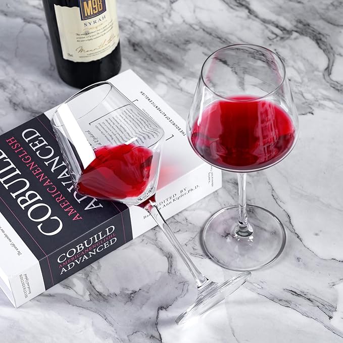 Hand-Blown Crystal Wine Glasses Set of 4, 16OZ, Long Stem Glasses for Red and White Wine, Christmas and Wedding Gifts (4)