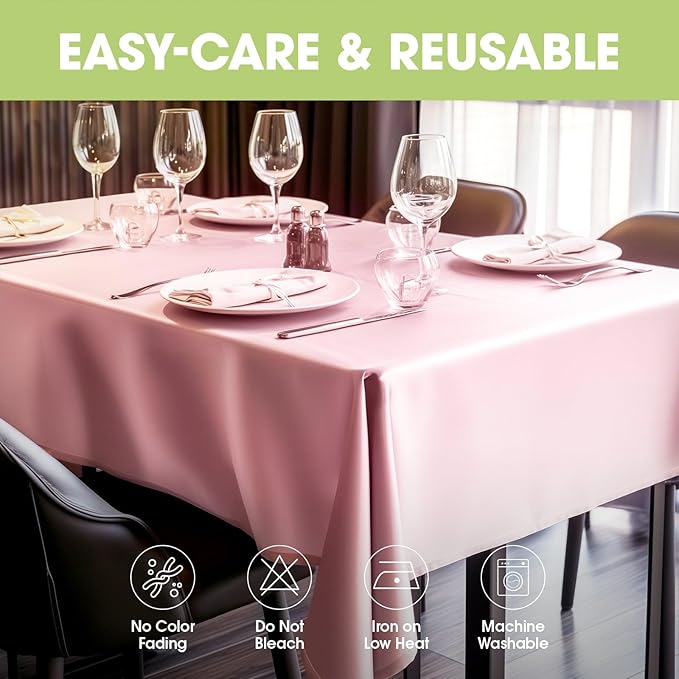 Pureegg Rectangle Table Cloth 60" x 84" – Durable Polyester Tablecloth Offers Reusable & Washable Protection, Ideal for Outdoor Party, Picnic, Wedding, Banquet and Birthday, Pink