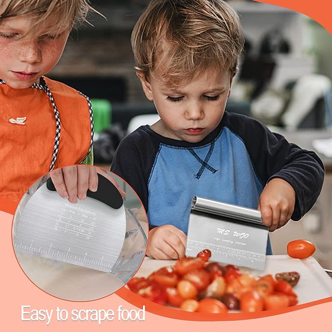 Dough Scraper Cutter Pastry Pizza Cutter Stainless Steel Tool with Scale Ruler, Kitchen Tool for Baking Cookie Dough Vegetable Bread