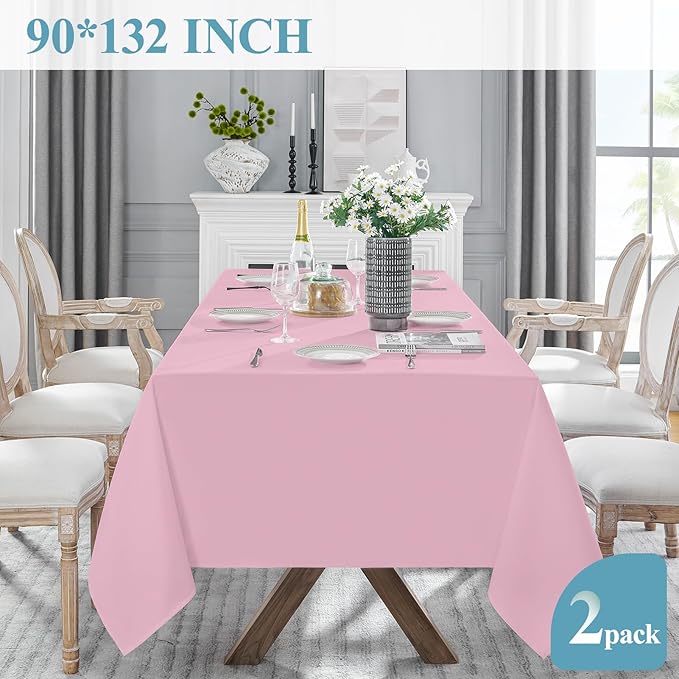 VidaFete Tablecloth 2 Pack 90 * 132inch Rectangle Table Cloth Polyester, Stain Wrinkle Resistant Polyester Dining Table Cover for Kitchen Dinning Party Wedding Rectangular Buffet Decoration(Pink)