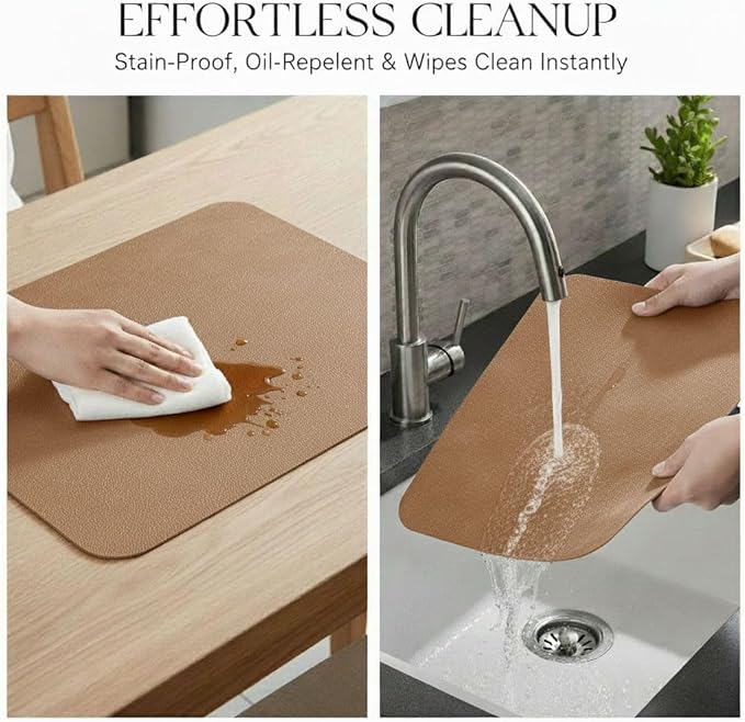 ICEDOG 12"x17" Waterproof PU Placemats - Faux Leather Heat-Resistant & Reversible Table Mats | Oil-Proof, Non-Slip for Kitchen, Dining, Outdoor BBQ (6, Camel)