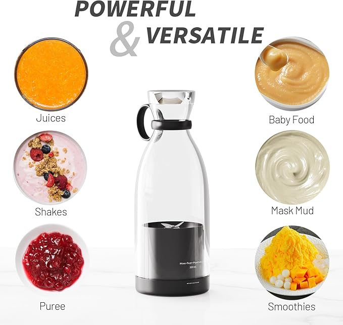 OTPEIR Portable Blender for Shakes and Smoothies with 11.83 Oz Travel Cup and Lid,Durable Stainless Steel Blades for Juice Blending Performance, Black