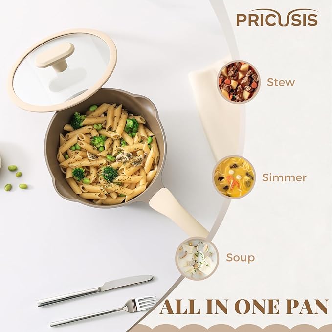 PRICUSIS Nonstick Saucepan Set with Lids, 2QT and 2.7QT Sauce Pan Set, Non Toxic Sauce Pots with Pour Spouts for Multipurpose Use, PFOA Free, Induction Compatible Apricot