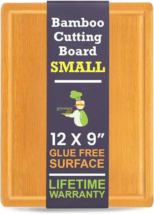 Small Bamboo Cutting Board – 12 Inch Wood Cutting Boards for Kitchen with Glue-Free Surface™ & Juice Groove – Non-Toxic, FSC-Certified, Durable Wooden Chopping Board - Rectangle