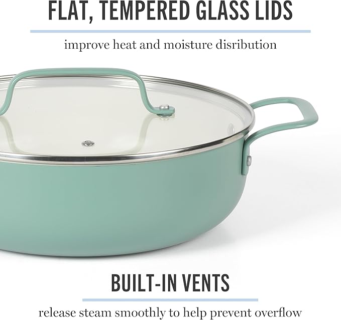 Martha Stewart Emmeline Premium Nonstick PFA Free Ceramic Interior 12 Piece Heavy Gauge Enamel Aluminum Pots and Pans Cookware Set - Teal
