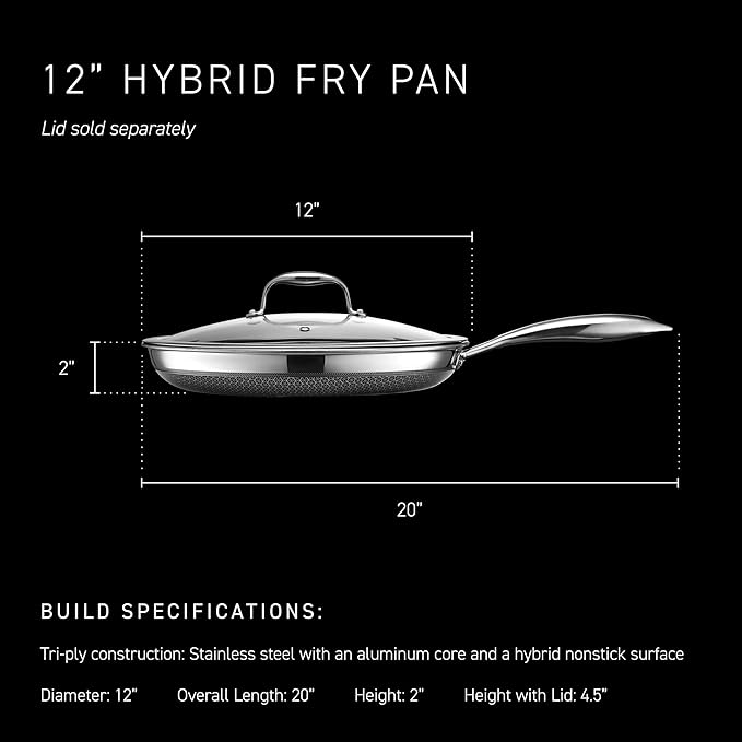 HexClad Hybrid Nonstick 12-Inch Frying Pan, Stay-Cool Handle, Dishwasher-Friendly, Oven-Safe Up to 900°F, Induction Ready, Compatible with All Cooktops
