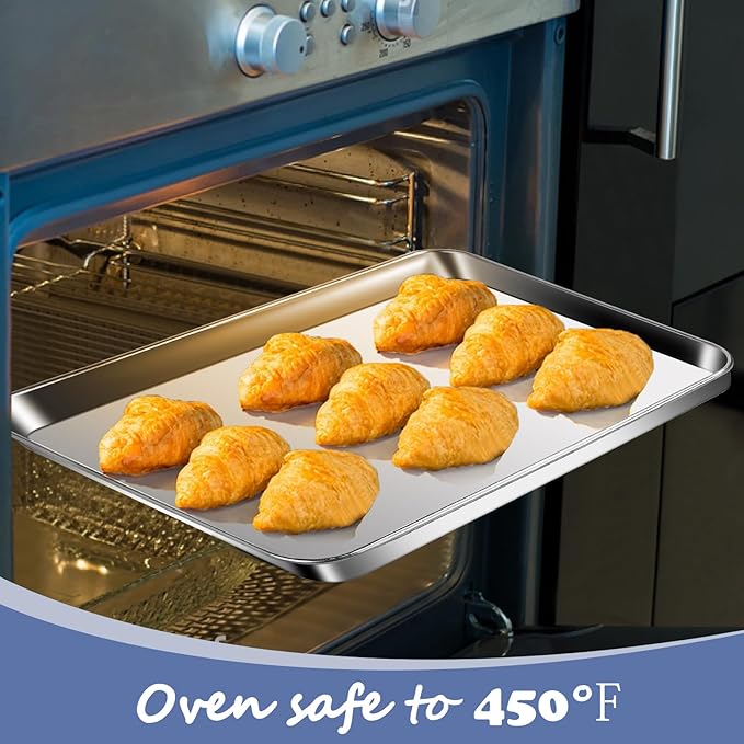 Baking Sheet with Rack Set (3 Pans + 3 Racks), Stainless Steel Baking Pan Cookie Sheet with Cooling Rack, Heavy Duty & Easy Clean，Stainless steel commercial baking tray