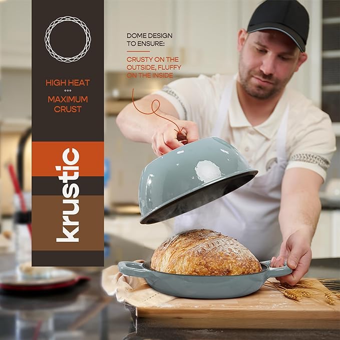 Enameled Cast Iron Dutch Oven for Sourdough Bread Baking | 6 Quart Oval Pot with Lid | 10 Inch Ceramic Enamel Thick Coated Cookware with Non Stick Silicone Baking Mat for Cooking | 6 Qt | Sea Salt