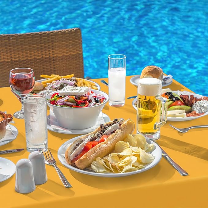 homing Rectangle Vinyl Tablecloth, Waterproof Spillproof Plastic Flannel Backed Table Cloth, Wipe Clean Table Cover for Dining, Buffet Parties and Camping (Mustard Yellow, 54" x 120")
