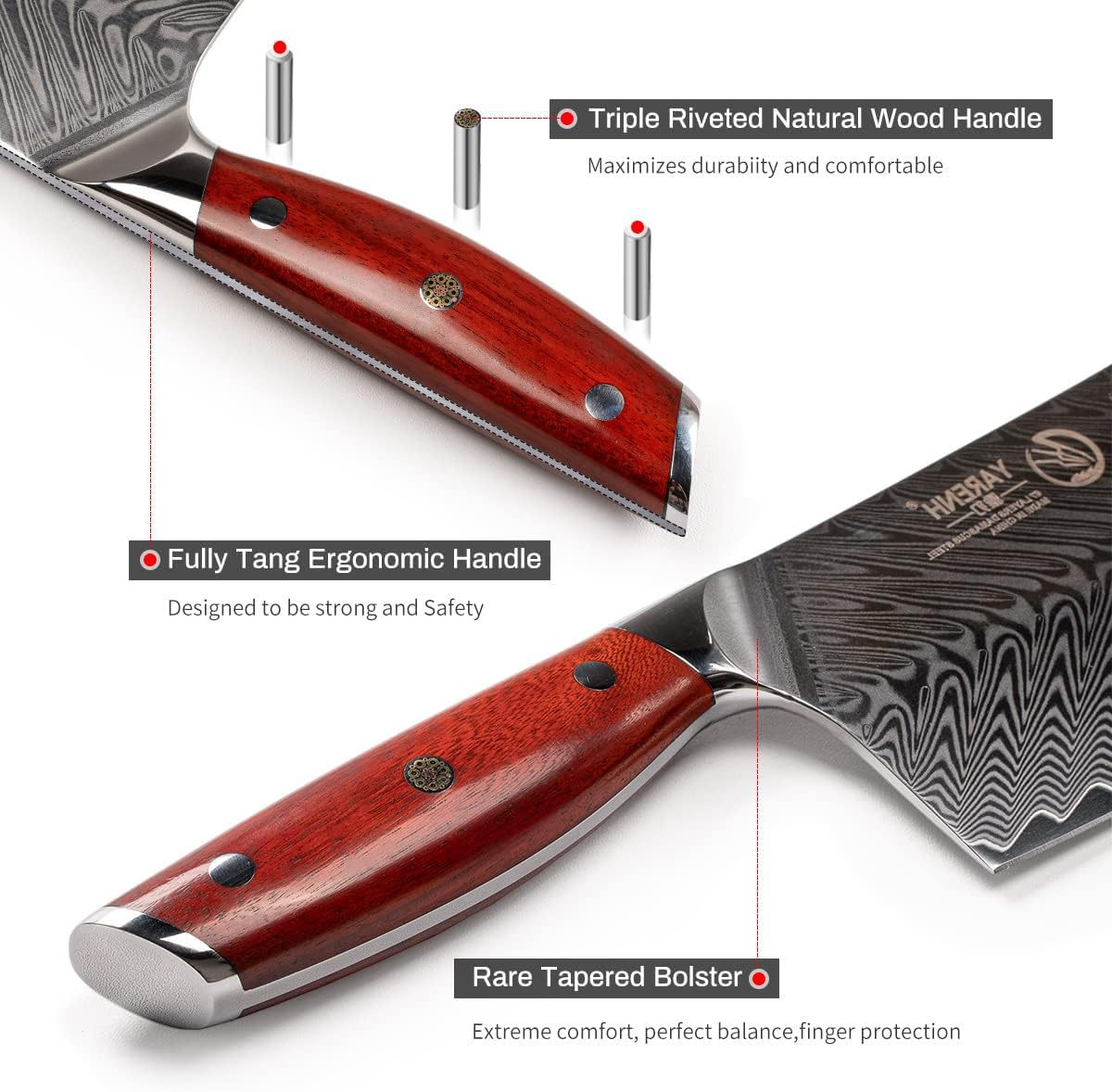 YARENH Damascus Bread Knife - 8-Inch Ultra-Sharp Serrated Knife,67-Layer Damascus Steel Blade, Long-Lasting Performance, Exquisite Sandalwood Handle, Ideal for Gifting